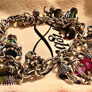 Brighton Silver Charm Bracelet with Pink and Green Accents